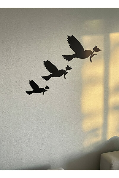 MEC DEKORASYON Çiçek Taşıyon 3’lü Set Kuş Figürleri - Ev Ofis Duvar Süsü-Duva...