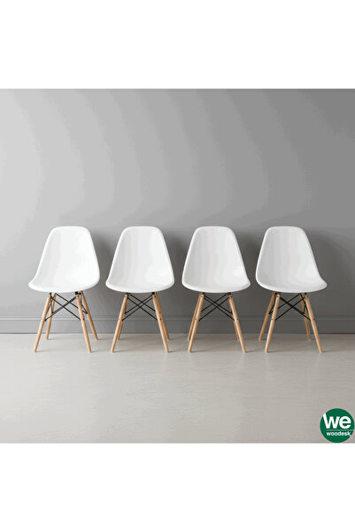 Woodesk Luna Ağaç Ayaklı 4 Adet Beyaz Eames Sandalye Snd3009-4byz