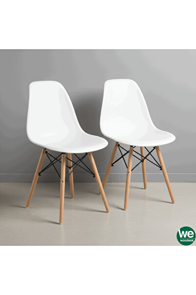 Woodesk Luna Ağaç Ayaklı 2 Adet Beyaz Eames Sandalye Snd3007-2byz