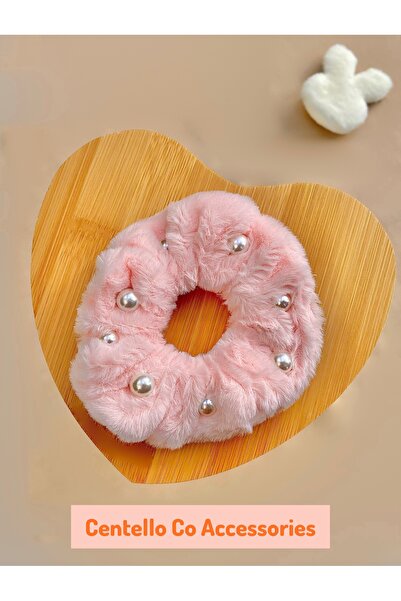 WiLi Peluş Simit Toka Peluş Lastik Toka Kadın Peluş Toka İncili Pembe