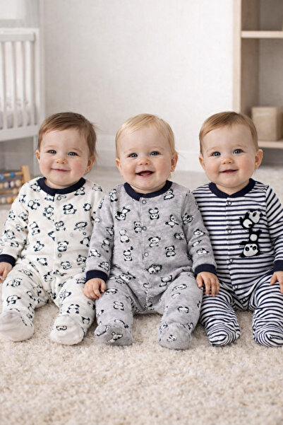 Mai Perla Unisex 3-Piece Cotton Panda Patterned Newborn Romper Set with Snap-...