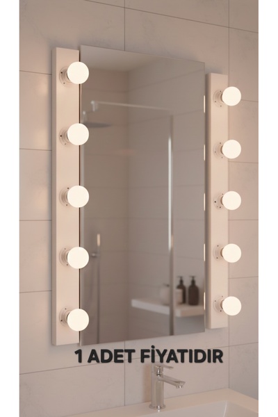 Bozyaka Aydınlatma شمعدان مرآة مكياج مزخرف بجسم معدني أبيض من Reyes (يتضمن مص...