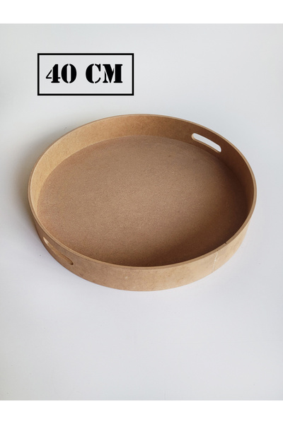 AN'GE Ahşap, Ham Mdf, Boyanabilir Yuvarlak Tepsi 41 Cm