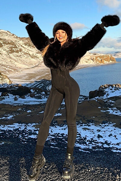 Mağazam Online Pălărie neagră cu blană de nurcă artificială |   Pălărie de da...