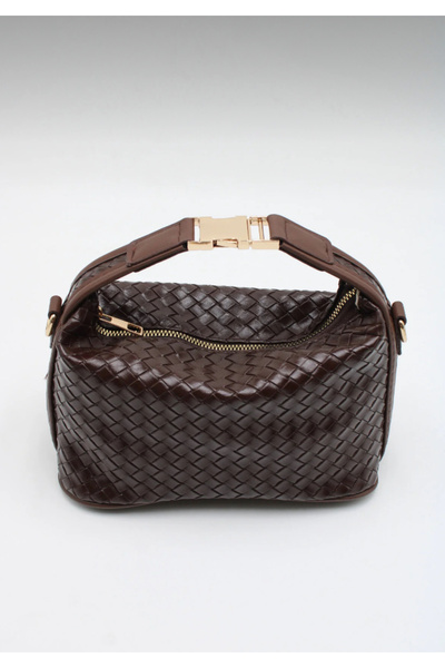 SUYKA BAGS Kadon Örgü Dokulu Kahverengi Omuz ve Çapraz Askılı Çanta
