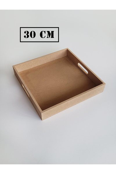 AN'GE Ahşap, Ham Mdf, Boyanabilir Kare Tepsi 30 Cm
