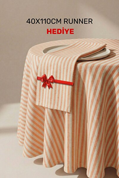 Kayasoft Turuncu Çizgili Yuvarlak Masa Örtüsü – Şık Sofra Sunumu | 40x110 cm ...