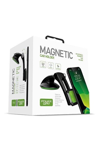 POWERWAY Tt17 Araç Içi Oynar Başlıklı Mıknatıslı Vantuslu Telefon Tutucu