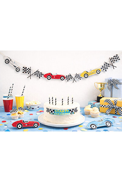 Partifabrik Yarış Arabaları Temalı Duvar Masa Süsü 2 Metre