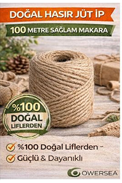 Owersea Hasır Jüt Ip 2 Top 100 Metre Doğal Jüt Ip - Keten Ipi, Hasır Ip, Hala...