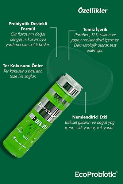 EcoProbiotic Prebiyotikli Duş Jeli & Vücut Şampuanı Seti (300 ml + 1 L) | Nemlendirici,Ter Kokusu Karşıtı