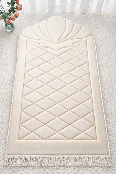 uhtico سجادة صلاة مبطنة من الحرير الكريمي المخملي، مع إسفنج لتخفيف آلام الركب...