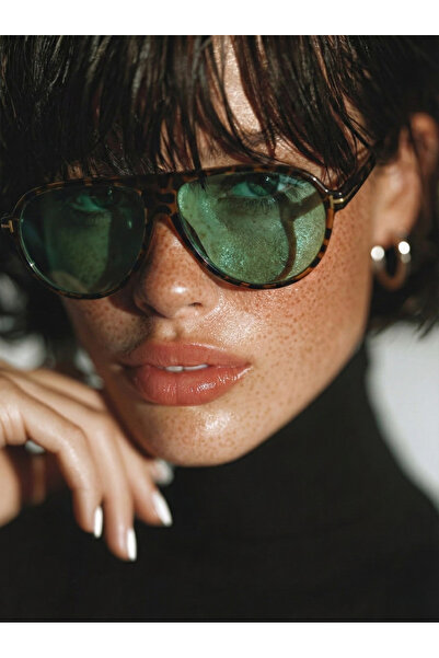 TomyHelf Retro Pilot Leopar Desen Güneş Gözlüğü Yeşil Cam UV400