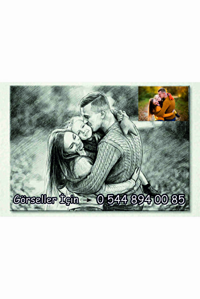 İkiz Reklam Kanvas Tablo 'Sevgi Çemberi' Kişiye Özel Karakalem Tablo