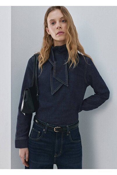 MANGO Woman Bağcıklı denim gömlek