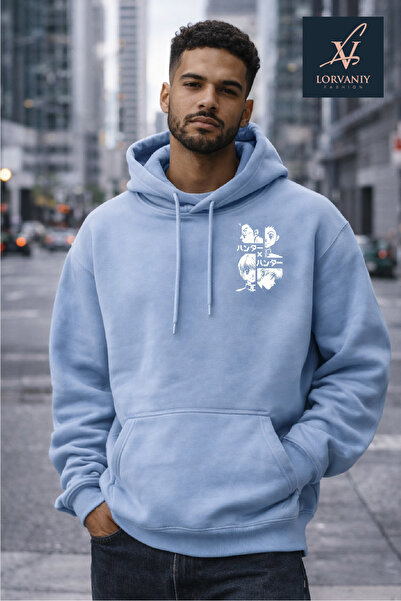 LORVANIY هوديي هنتر أنيمي مطبوع قصة فضفاضة بغطاء رأس للجنسين مبطن بالصوف خيوط...