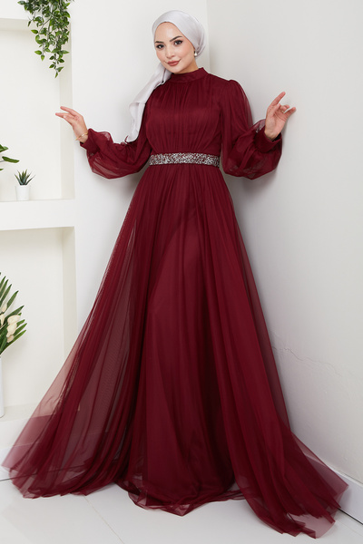 FUVAL MODA Şık Taş Detay Büyük Beden Tesettür Abiye - Aliam