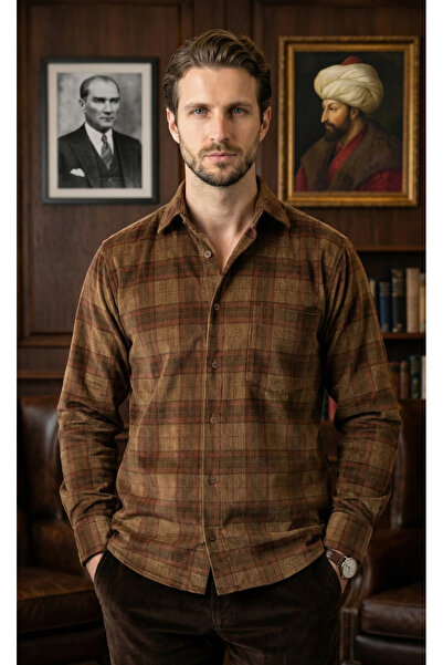 APT PRESTIGE Erkek Ekose Kare Desenli Lux Kadife Gömlek