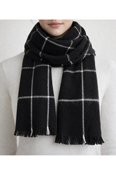 EFİLACCESSORİES Puffy Black-White Checked Scarf Shawl Shoulder Shawl 68X190
