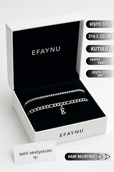 EFAYNU Kişiye Özel Harfli Bileklik Çift Bilekliği, Lüx Çelik Kararmaz 2 Adet ...