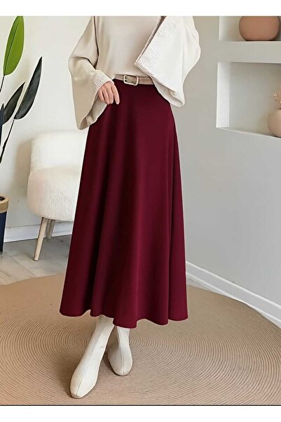 miss ledonna تنورة نسائية منتفخة من قماش السكوبا باللون العنابي مع حجاب