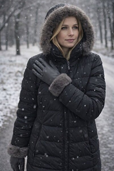 FİxTEKNO Peluşlu Derı ve SUET Kadin Eldıven - Isaret Parmak Kısmı Dokunmatık ...