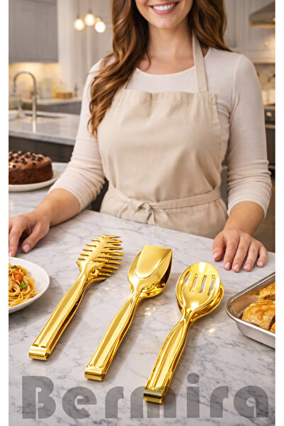 BERMİRA Home Collection Gold Servis Sunum Makarna Pasta Salata Kek Maşa Seti ...