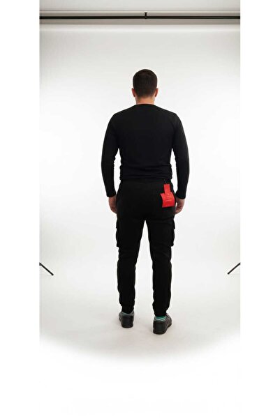 DNMWR Yusuf Brands Men's Black Lycra Cargo Pocket Gabardine Trousers - Slim Fit
