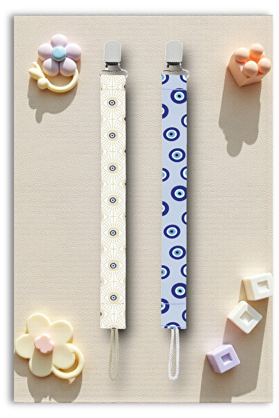 Mia Aurora 2li Set Emzik Askısı Emzik Zinciri Nazar Boncuğu Desenli Mavi Göz ...