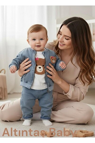 ALTINTAŞ BABY Cute Girl Teddy Bear Bow-Tie Teddy Bear Embroidered Denim-Look ...