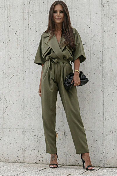 OLSAMODA Γυναικεία φόρμα με λεπτομέρεια τσέπης και γιακά πουκάμισο με ζώνη