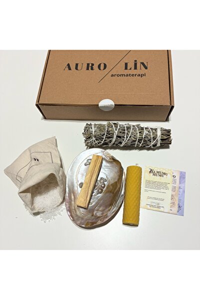 AUROLİN Enerji Seti:Palo santo Tütsü-Balmumu mum-AdaÇayı Tütsü-Deniz Kabuğu-T...