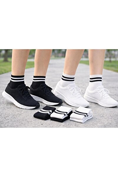 SOCKSHION 8 أزواج من جوارب التنس المخططة باللونين الأسود والأبيض للجنسين