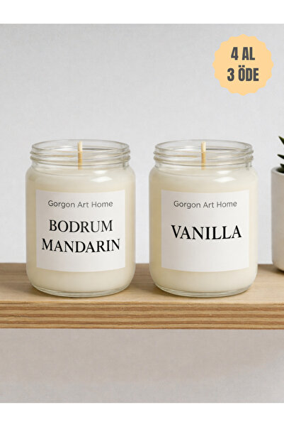 Gorgon Art Home 2’li Kokulu Cam Kavanoz Mum Seti – Bodrum Mandalina & Vanilya...