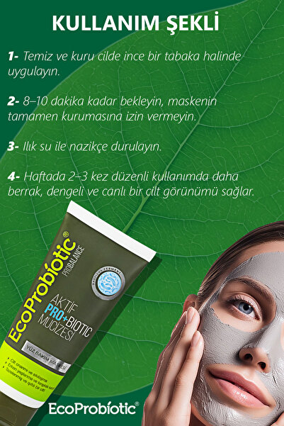 EcoProbiotic Volkanik Kil Maskesi 100 ml | Prebiyotikli, Gözenek Bakımı (Tüm Ciltler)