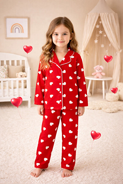 zahider Dívčí bavlněný pyžamový set se semišovou látkou se vzorem srdce