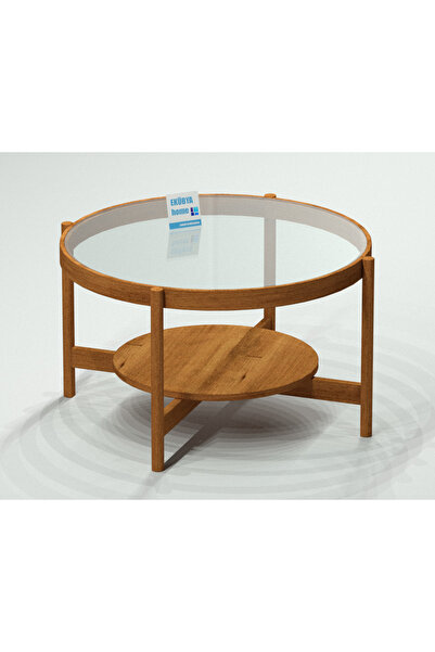 Ekübya Home % 100 Doğal Ahşap Yuvarlak Orta Sehpa
