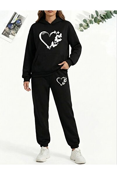 LELVANİ Σετ φόρμας με κουκούλα και σχέδιο πεταλούδας σε σχήμα καρδιάς