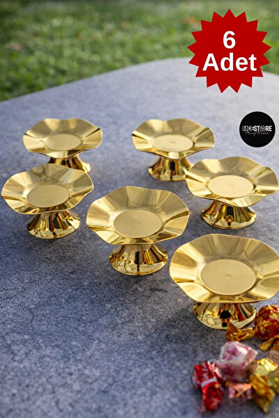 MGEStore 6’lı Dalga Desenli Gold Ayaklı İkramlık Şekerlik Lokumluk Makaronluk...