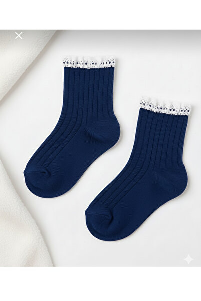 Katia&Bony Navy Blue and White Lace Stylish Girls' Socks