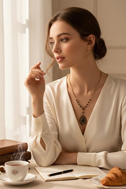 FAYRA ACCESSORIES قلادة من اللوز الماسي - قلادة بتفاصيل حجرية