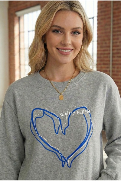 LELVANİ Swea gros de iarnă cu dungi în formă de inimă tricou Gri imprimat, su...