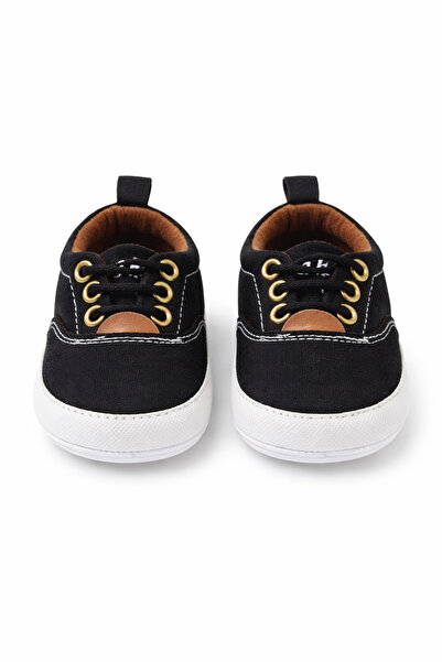 Superbaby Black sneakers for boys for their first steps, Angle model, with laces