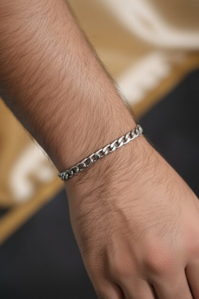 Xido Gümüş Renk Unisex Çelik Kalın Örme Zincir Çelik Bileklik, sevgiliye hedi...