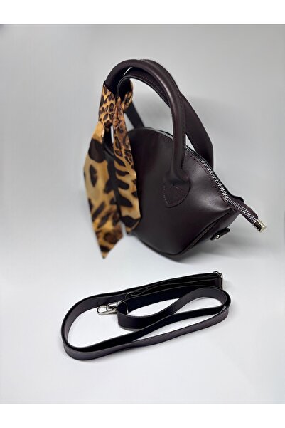 Livayssçanta Moka Kadın Acı Kahverengi Fularlı Fermuarlı Kadın El ve Omuz Çan...