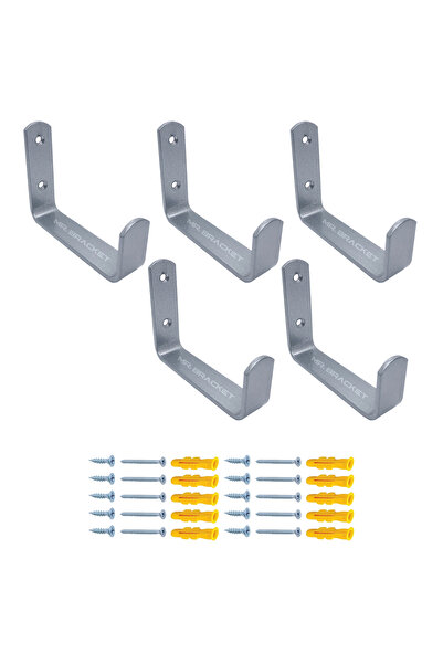 MR.BRACKET 5 ad. Gümüş Çelik Geniş Duvara Monte Askı 80mm - Metal Portmanto V...