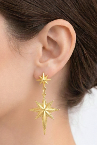 Crc Bijuteri أقراط ذهبية متدلية على شكل نجمة الشمال – أقراط نسائية من المجوهر...