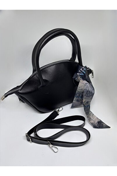 Livayssçanta Moka Kadın Siyah Fularlı Fermuarlı Kadın El ve Omuz Çantası