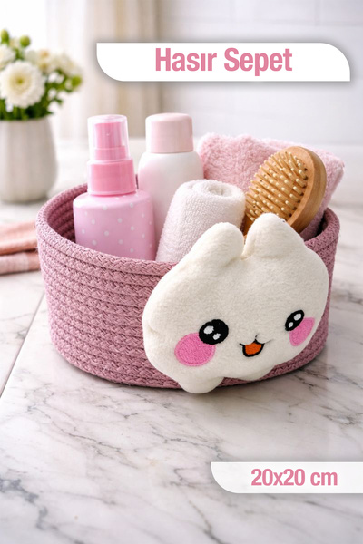 naturelove Peluşlu Hasır Sepet - Dekoratif Çekmece içi Organizer Banyo Dolap ...