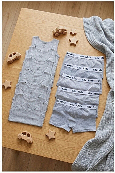 Pi Giyim Σετ 12 Αγορικά Εσώρουχα (6 Σουτζέτες + 6 Μπόξερ) Γκρι Χρώμα Βαμβακερό